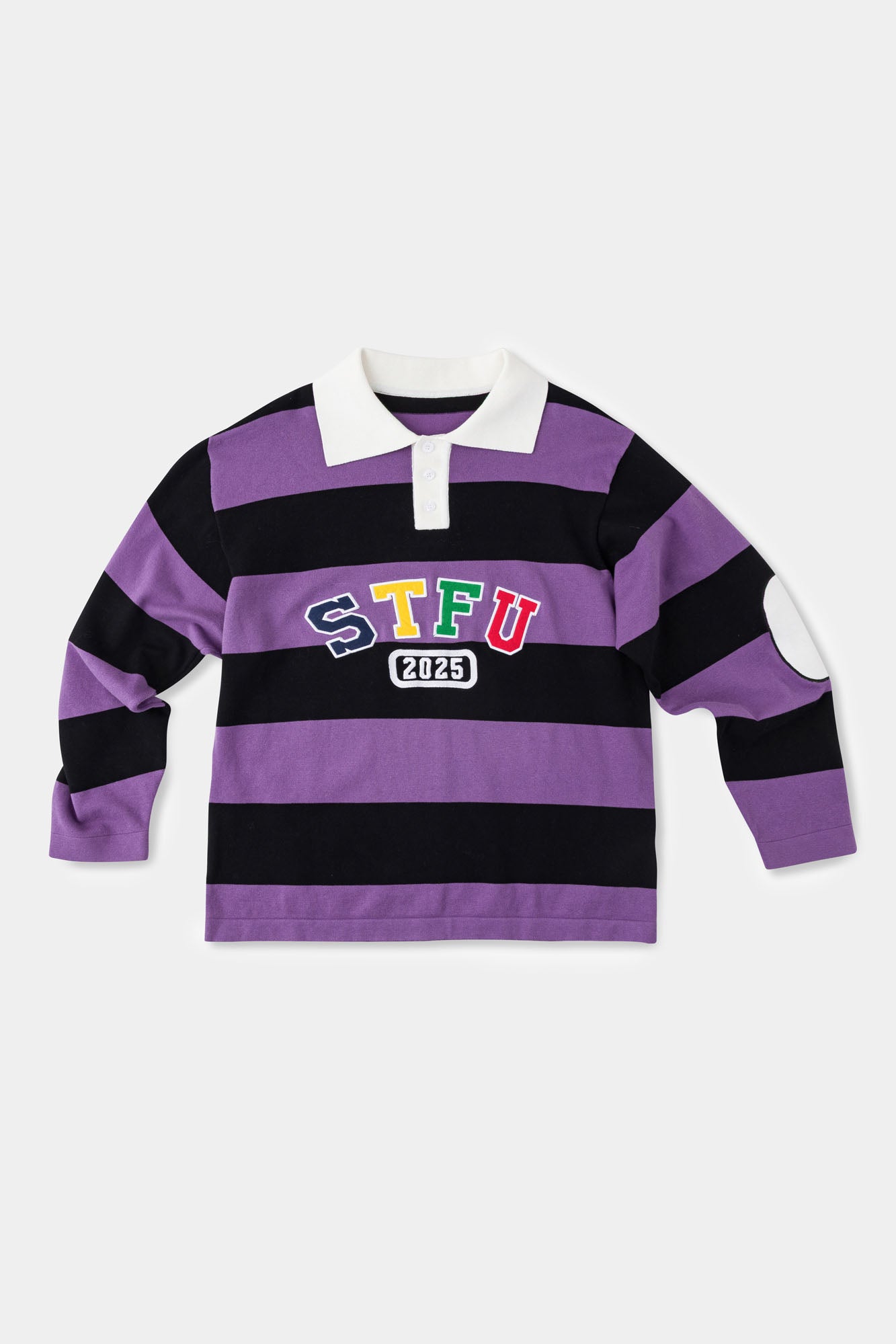 STFU Rugby Polo | Purple Striped Cotton Rugby Shirt with Contrast