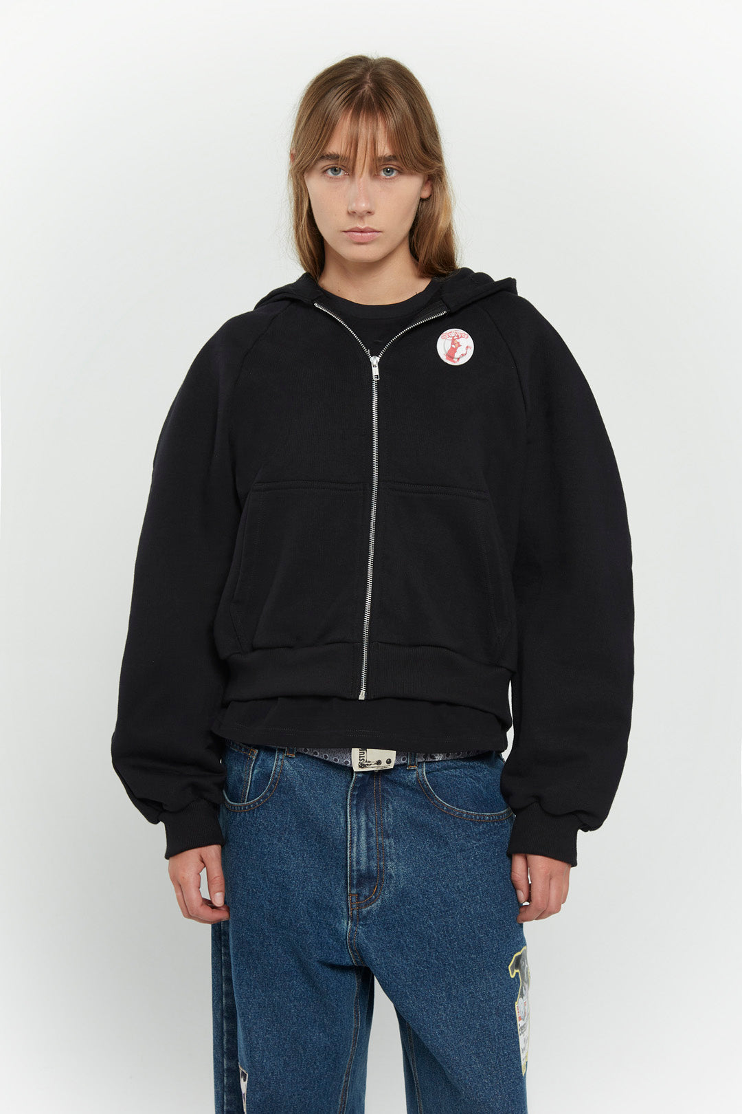 LED Missing Cat Cropped Zip-Up