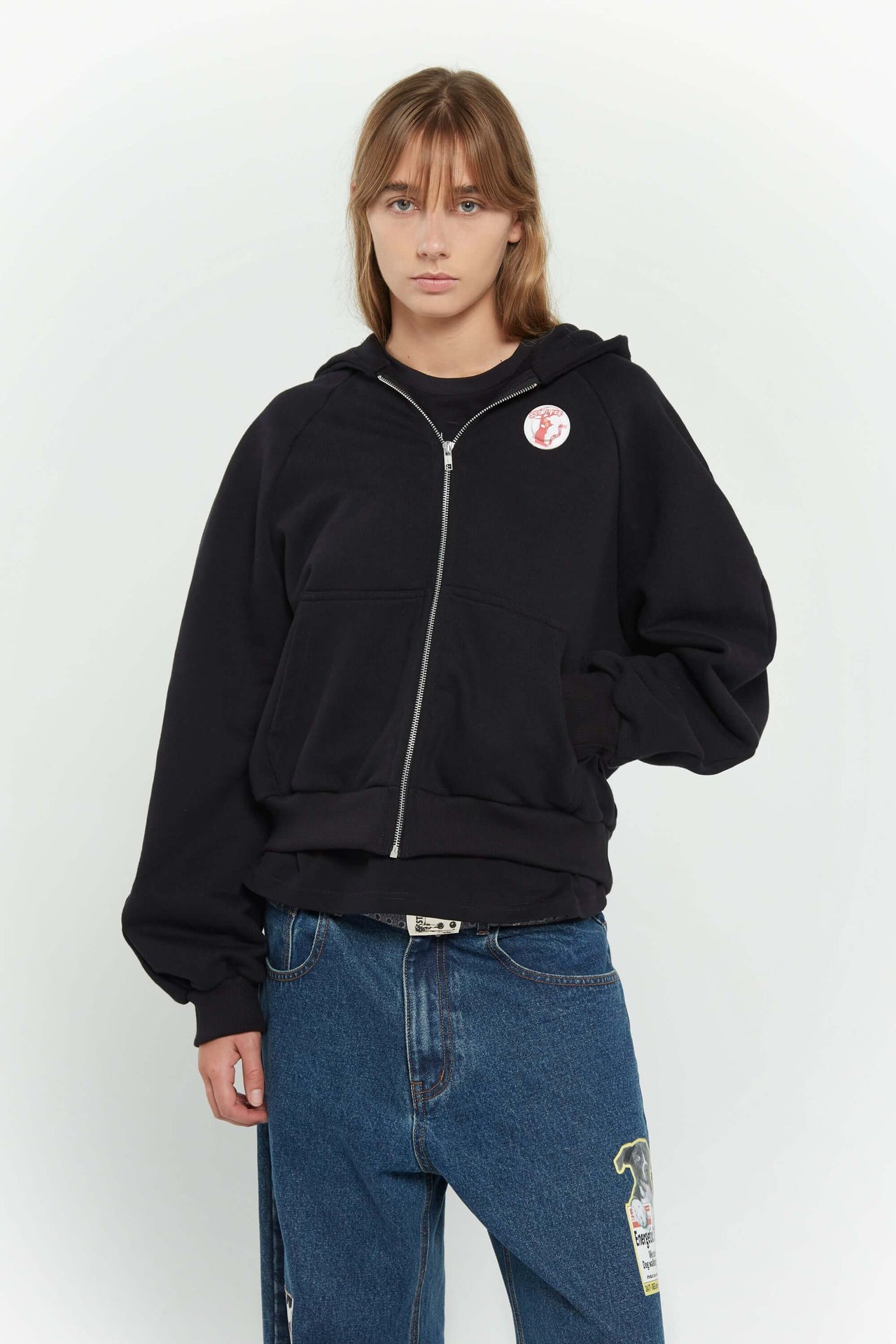 LED Missing Cat Cropped Zip-Up