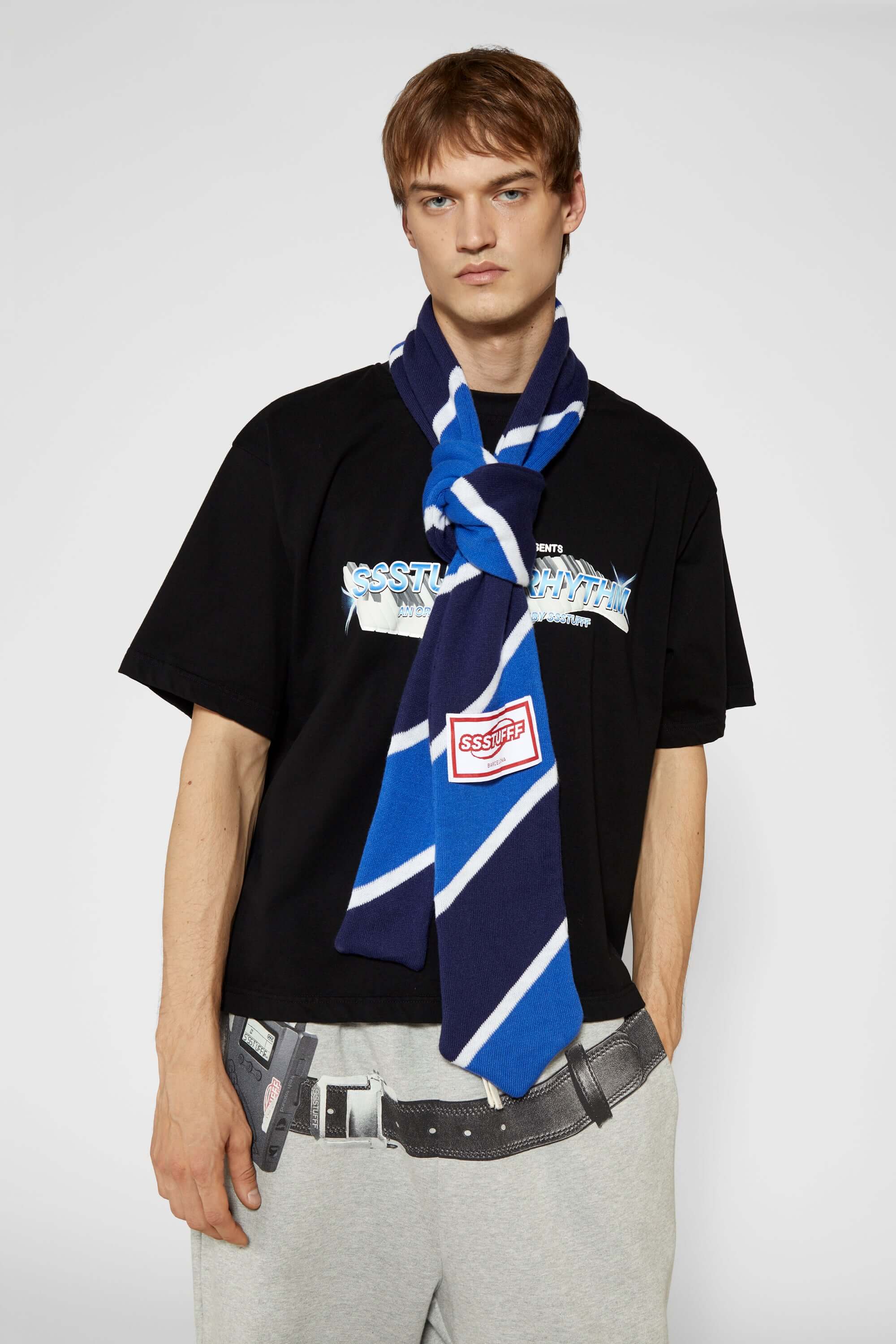 Tie Scarf | Blue Striped Knit Scarf with Classic Tie Design – SSSTUFFF
