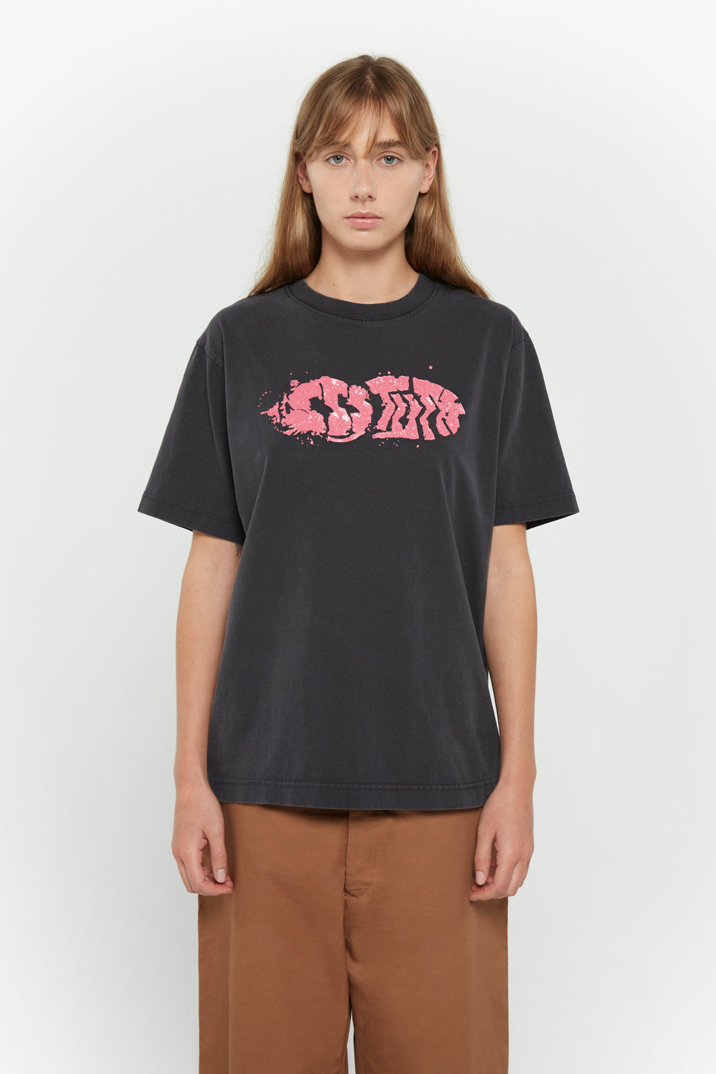 Oversized vintage wash t-shirt with 3D footprint graphic