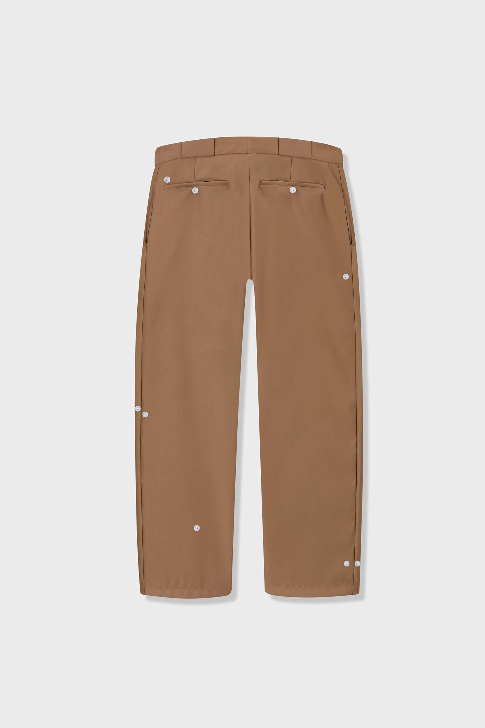 Beige cotton twill trousers with tailored straight fit and SSSTUFFF button detailing on legs