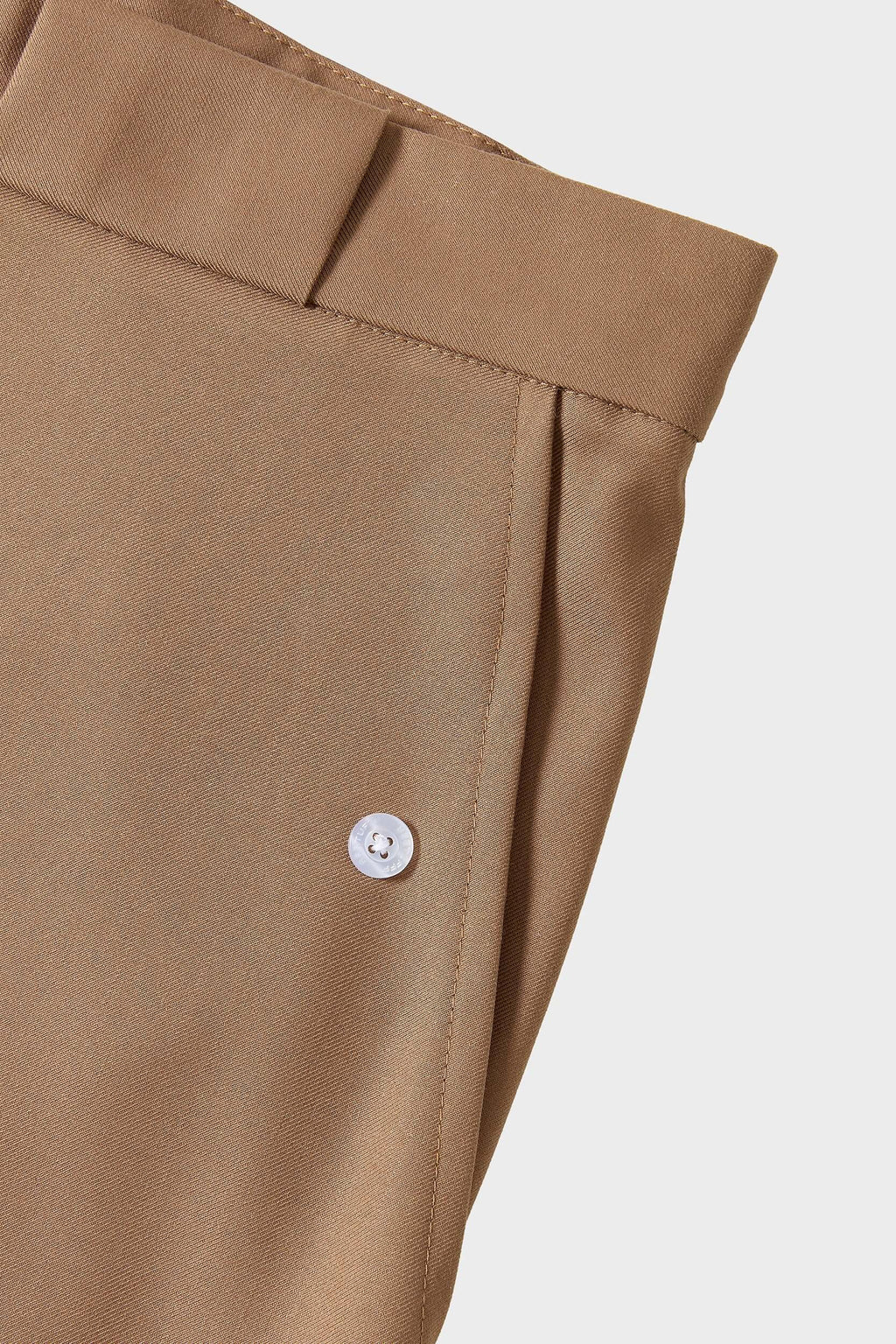 Beige cotton twill trousers with tailored straight fit and SSSTUFFF button detailing on legs