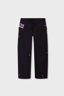 Black cotton twill trousers with tailored straight fit and SSSTUFFF button detailing on legs