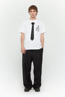 Black cotton twill trousers with tailored straight fit and SSSTUFFF button detailing on legs