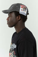 Dark grey cotton cap with missing cat jacquard patch and handcrafted cat scratches and footprints