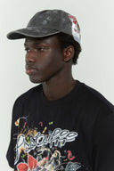 Dark grey cotton cap with missing cat jacquard patch and handcrafted cat scratches and footprints