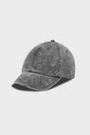 Dark grey cotton cap with missing cat jacquard patch and handcrafted cat scratches and footprints