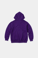 Purple zip-up hoodie with embroidered mini logo on the back