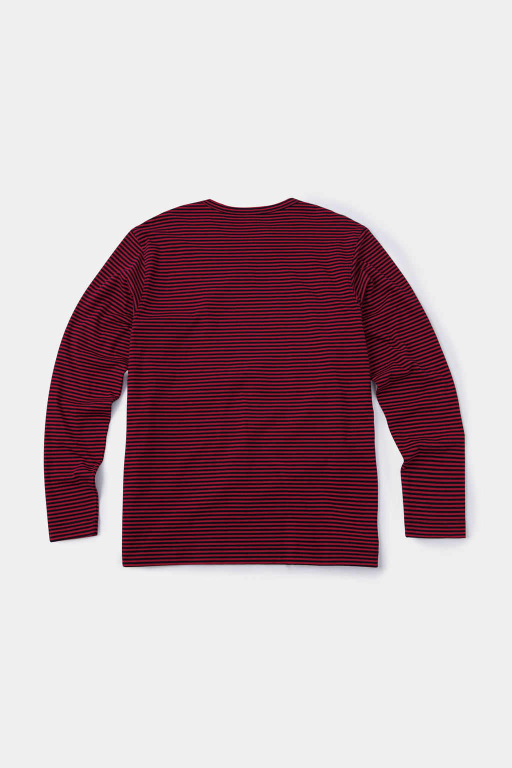 Red and black striped long-sleeve shirt with skull graphic and collage letter logo screenprint