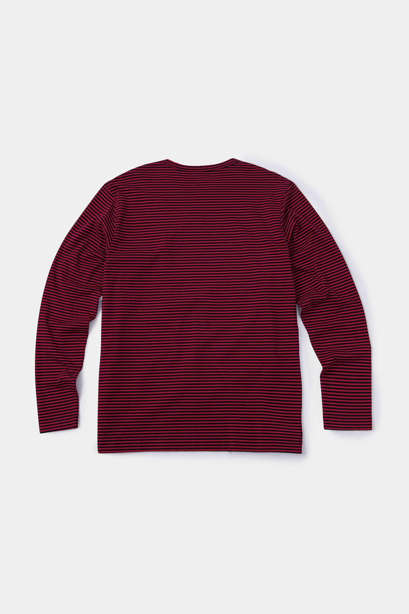 Red and black striped long-sleeve shirt with skull graphic and collage letter logo screenprint