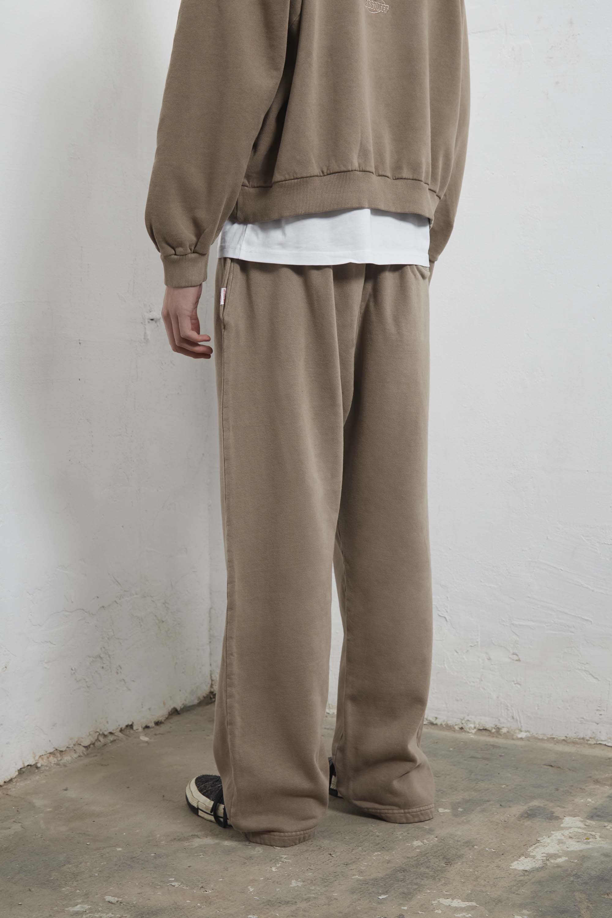 Taupe sweatpants with mini logo detail and drawstring waist