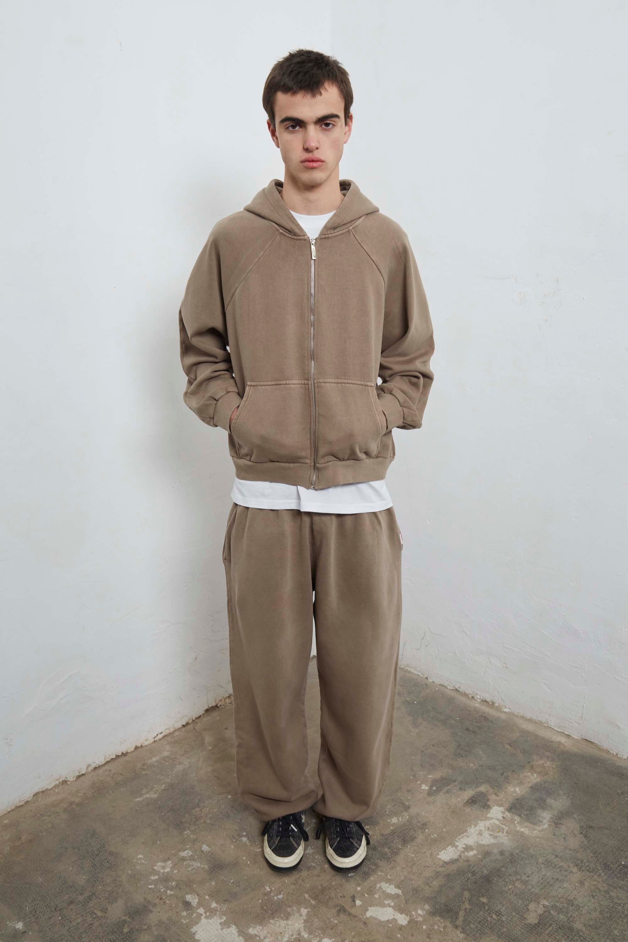 Taupe sweatpants with mini logo detail and drawstring waist