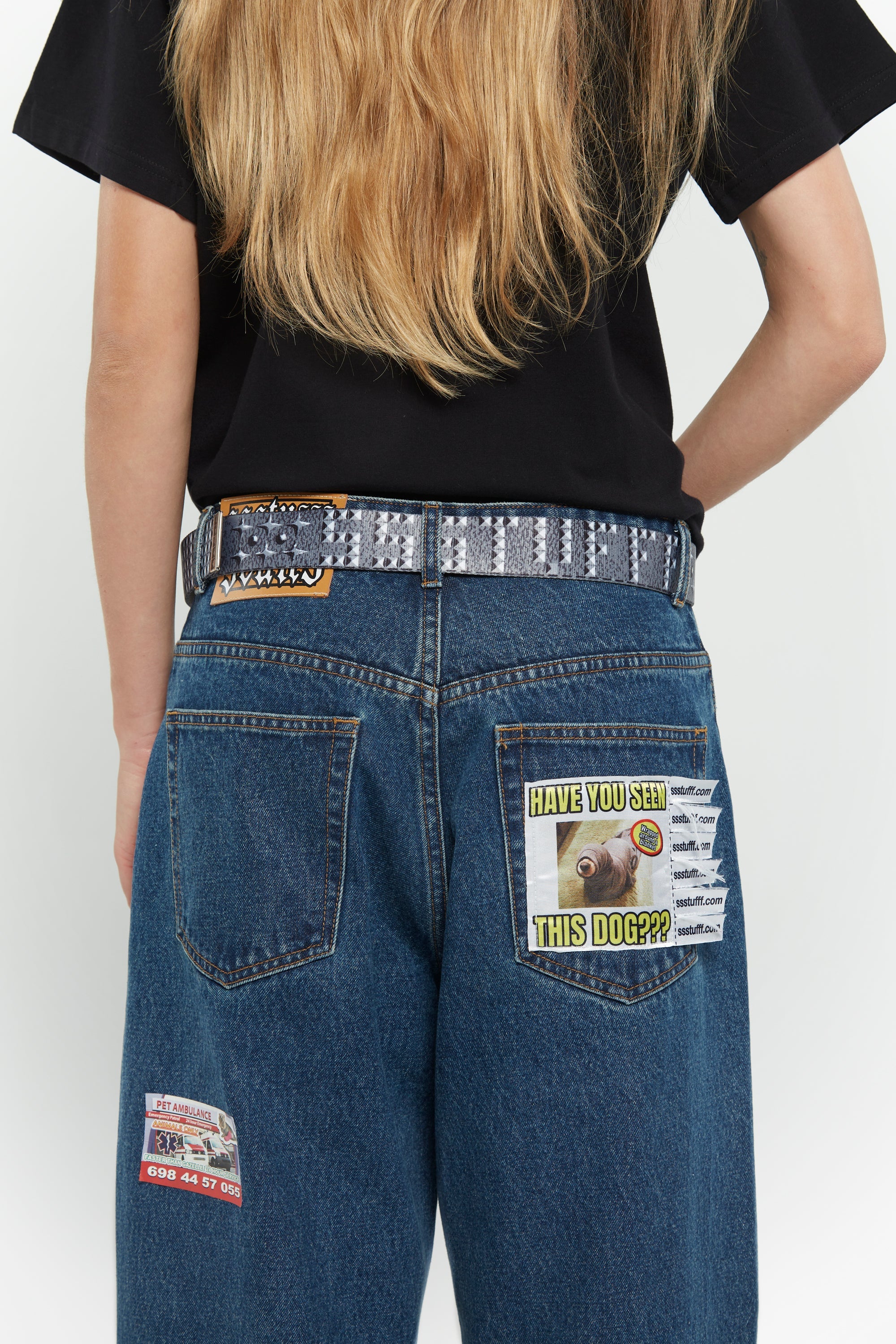 Canvas belt with printed rivets, metallic detailing, and SSSTUFFF engraved adjustable buckle