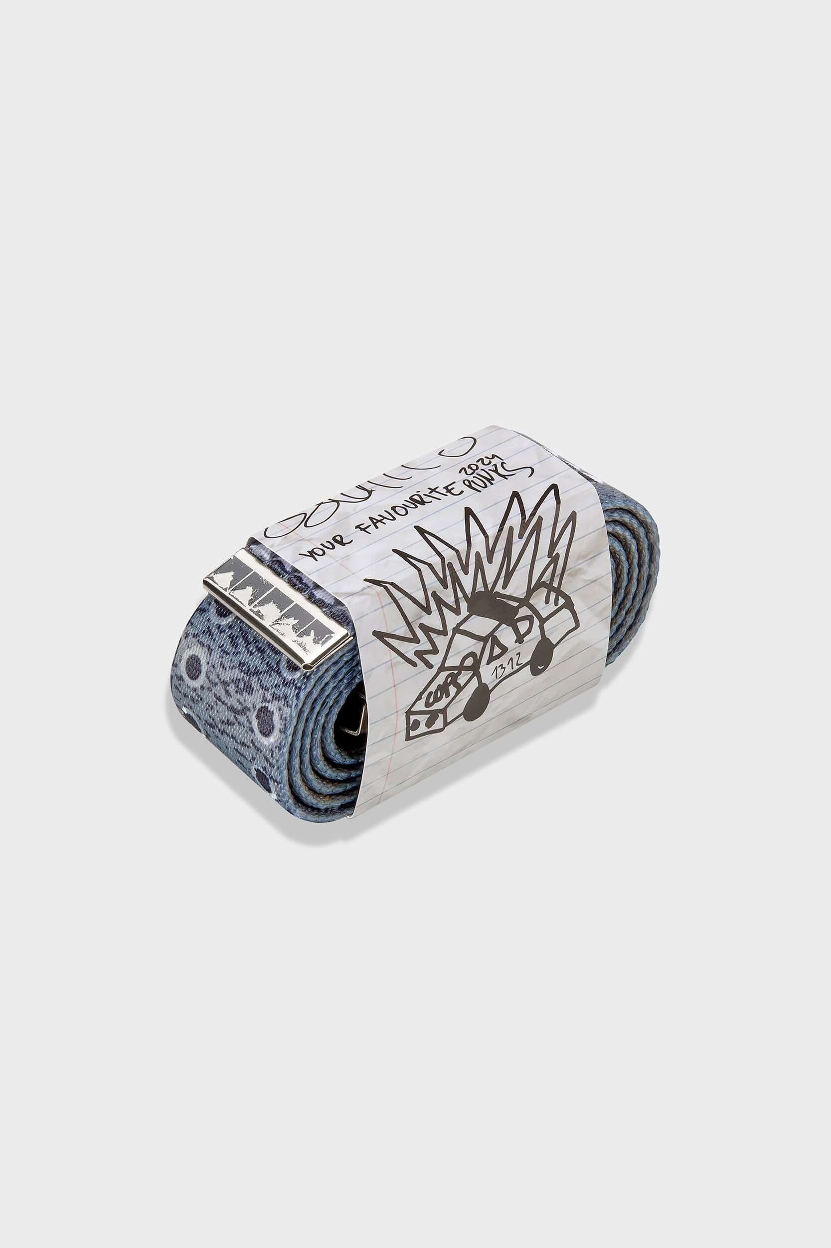 Canvas belt with printed rivets, metallic detailing, and SSSTUFFF engraved adjustable buckle
