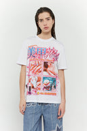 White t-shirt with shiny nail art graphic and beauty text