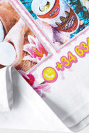 White t-shirt with shiny nail art graphic and beauty text