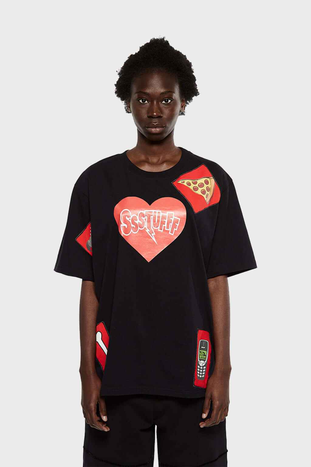 Black t-shirt with Operation game graphic and cuttable stitched zones