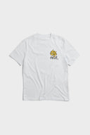 White t-shirt with UV reactive tiger graphic and 'Always Trippin' text that changes color in sunlight