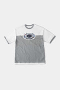 Two-tone white and grey t-shirt with 3D lenticular PVC portable stereo graphic on chest