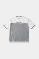 Two-tone white and grey t-shirt with 3D lenticular PVC portable stereo graphic on chest