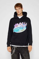 Black hoodie with retro car air freshener design and scratch-and-sniff lavender scent