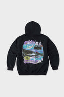 Black hoodie with retro car air freshener design and scratch-and-sniff lavender scent