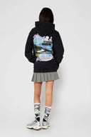 Black hoodie with retro car air freshener design and scratch-and-sniff lavender scent