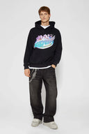 Black hoodie with retro car air freshener design and scratch-and-sniff lavender scent