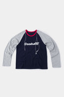 Two-tone raglan long sleeve t-shirt with headphone cable embroidery on chest