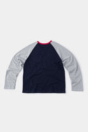 Two-tone raglan long sleeve t-shirt with headphone cable embroidery on chest