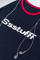 Two-tone raglan long sleeve t-shirt with headphone cable embroidery on chest