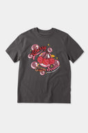 Grey t-shirt with fizzy cherry soda graphic and scratch-and-sniff cherry scent