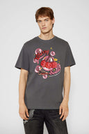 Grey t-shirt with fizzy cherry soda graphic and scratch-and-sniff cherry scent