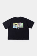 Black t-shirt with microphone graphic featuring mesh fabric detail on microphone top