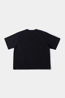 Black t-shirt with microphone graphic featuring mesh fabric detail on microphone top