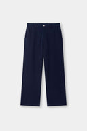 Denim-effect sweatpants with gothic STF embroidery, custom SSSTUFFF metal button, and leather patch with functional compass