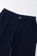 Denim-effect sweatpants with gothic STF embroidery, custom SSSTUFFF metal button, and leather patch with functional compass