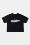 Black t-shirt with piano key graphic featuring raised puff print on white keys and SSSTUFFF Rhythm text