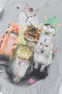 Oversized grey t-shirt with punk cats digital print graphic