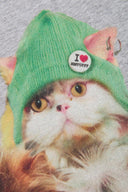 Oversized grey t-shirt with punk cats digital print graphic