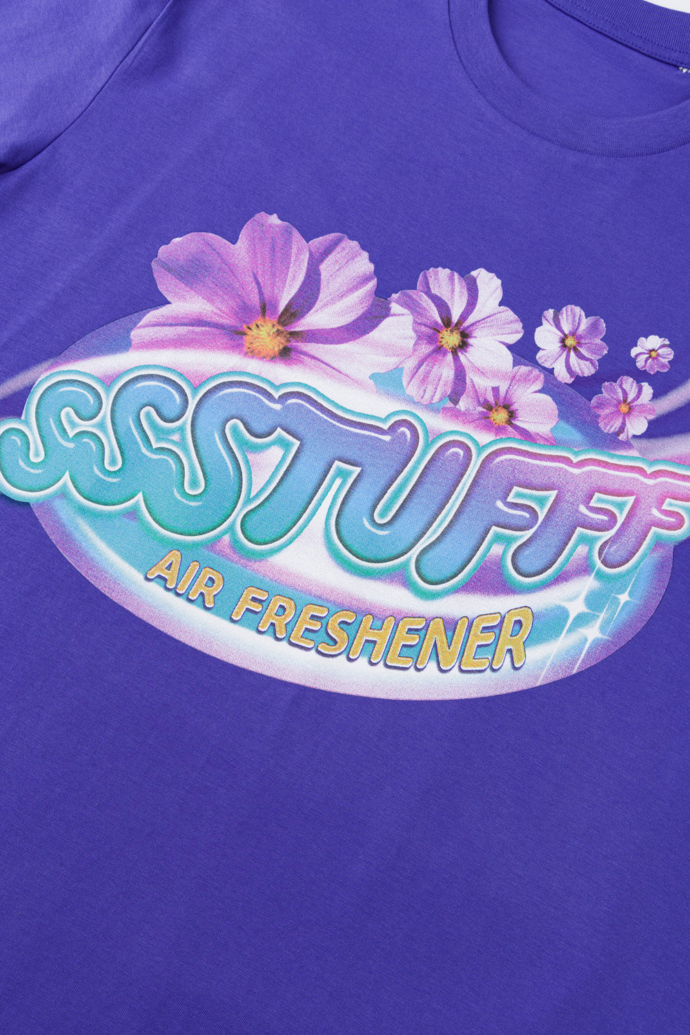Purple t-shirt with retro car air freshener design and scratch-and-sniff lavender scent