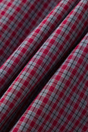 Reversible jacket with burgundy and grey micro-check pattern on one side and purple fleece on reverse