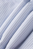 Reversible down puffer jacket with pinstriped shirt side and pastel blue side, includes two detachable ties