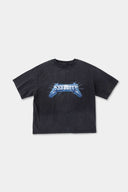 Stone-washed t-shirt with vintage lightning logo inspired by 80s rock bands