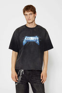 Stone-washed t-shirt with vintage lightning logo inspired by 80s rock bands