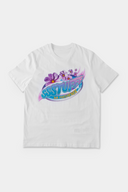 White t-shirt with retro car air freshener design and scratch-and-sniff lavender scent