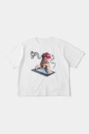 White t-shirt with embroidered SSSTUFFF logo and silicone-printed musical notes