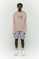 Beige hooded long sleeve t-shirt with three bears graphic in digital print and embroidery