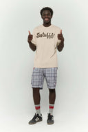 Beige t-shirt with 3D silicone buttercream-style SSSTUFFF logo graphic